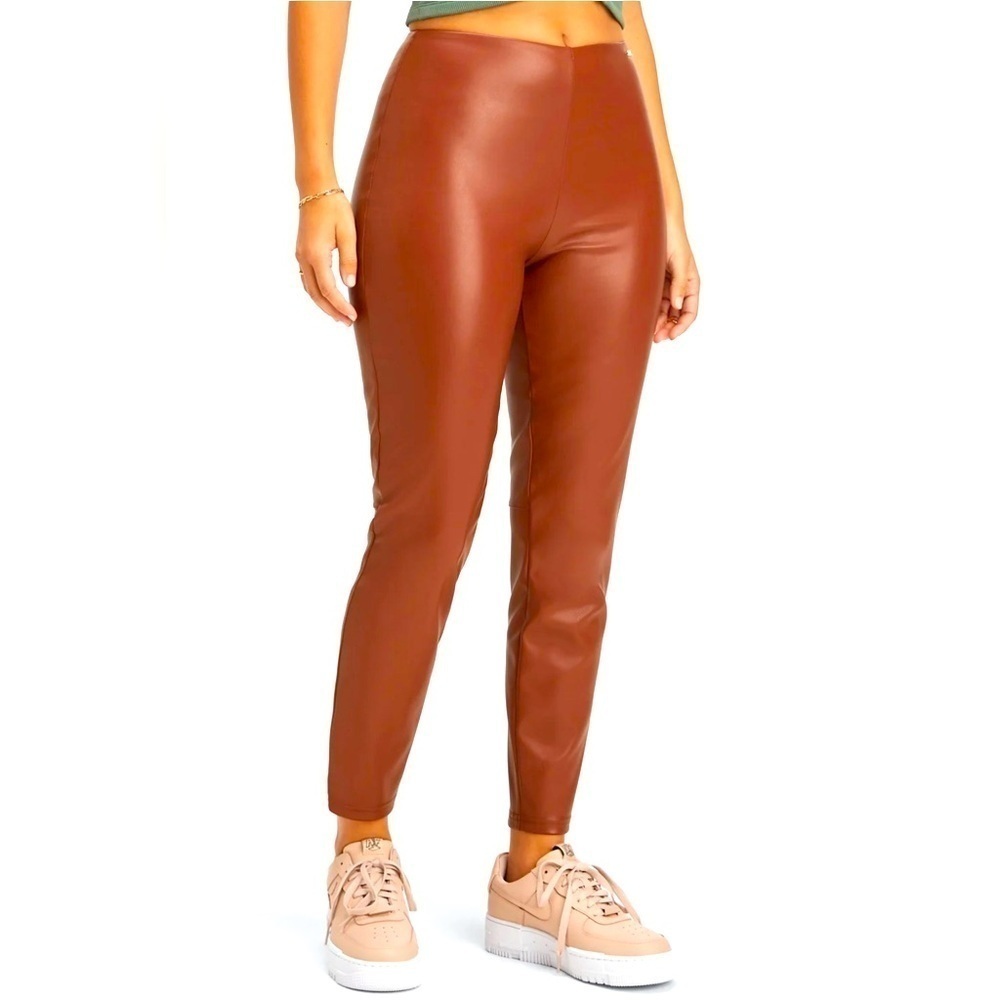 Vegan Leather High-Waisted Legging by Fabletics in Camel - Size L - NWOT
